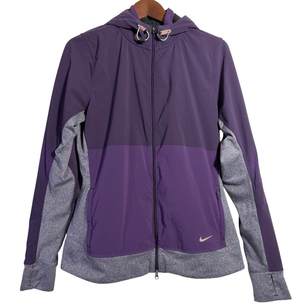 Nike Running Jacket Womens Large Purple Dri-FIT Thermal Full Zip Hoodie 520332
